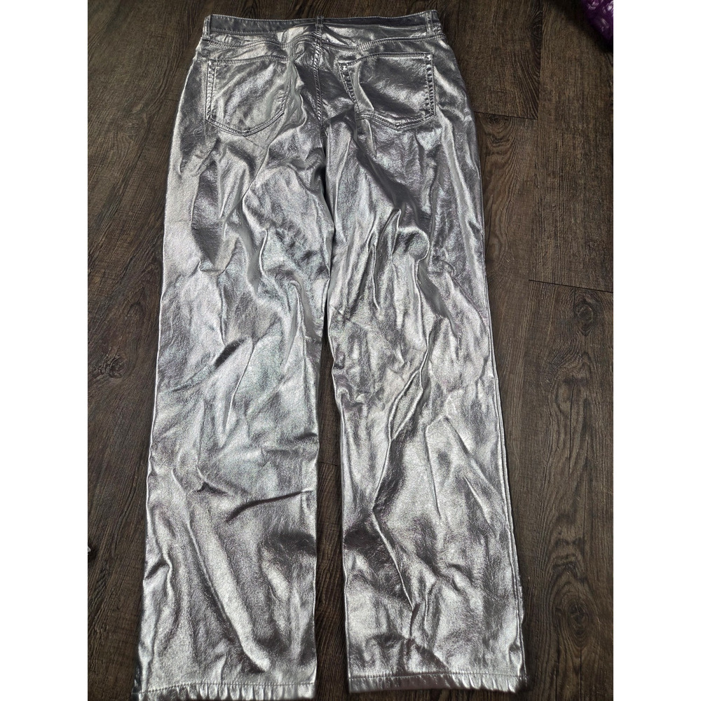 Gap High Rise Vegan Leather Cheeky Straight Pants, Metallic Silver 32/14 NEW - Picture 5 of 5
